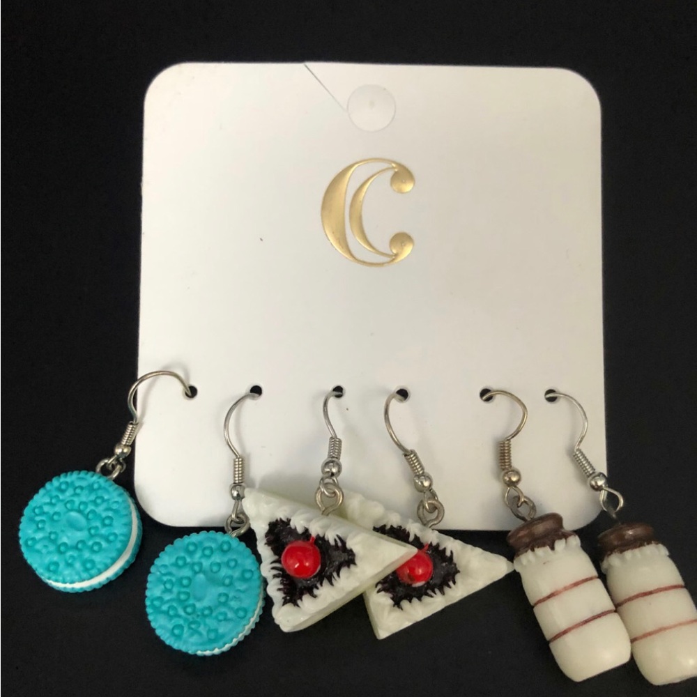 Charming Charlie cookies cake milk yogurt resin 3 pack set earrings jewelry